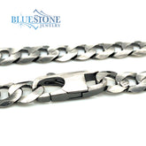 Sterling Silver Gun Metal Cuban Chain Bracelet- 8.5 Inches.